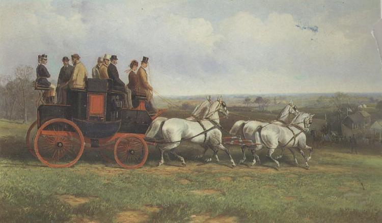 John sturgess A Coach and Four Descending a Hill oil painting image